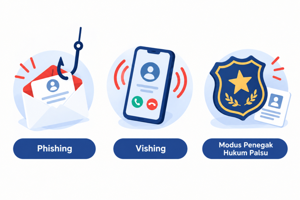 Tiga jenis social engineering perbankan: phishing, vishing, dan modus penegak hukum palsu