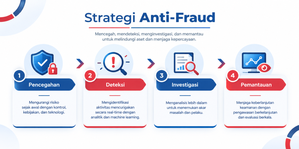 Infografik empat pilar strategi anti-fraud bank sesuai ketentuan OJK