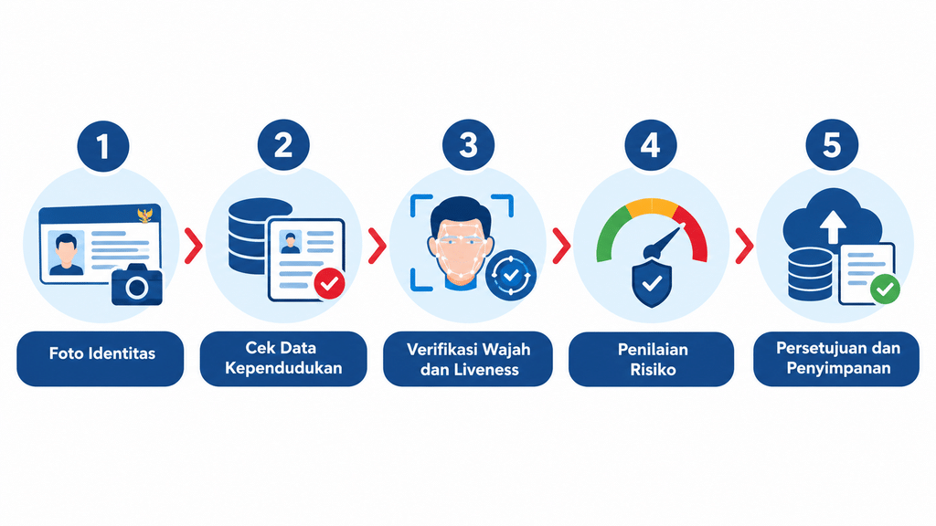 Diagram alur kerja e-KYC dari foto identitas sampai penyimpanan data